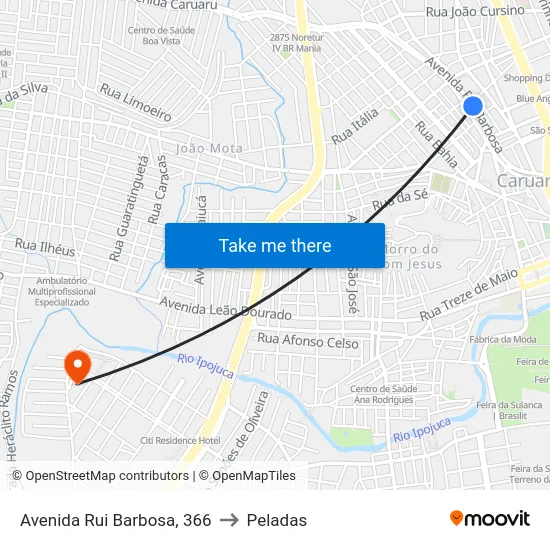 Avenida Rui Barbosa, 366 to Peladas map