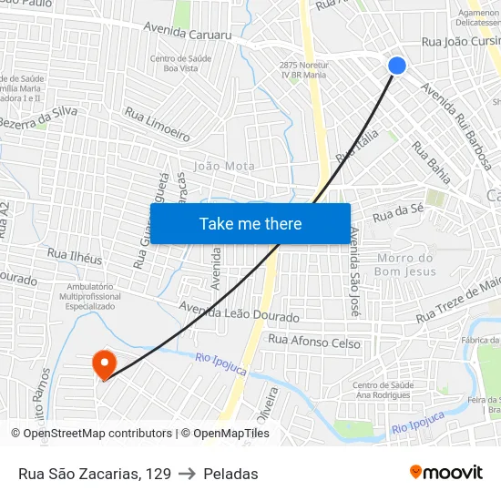 Rua São Zacarias, 129 to Peladas map