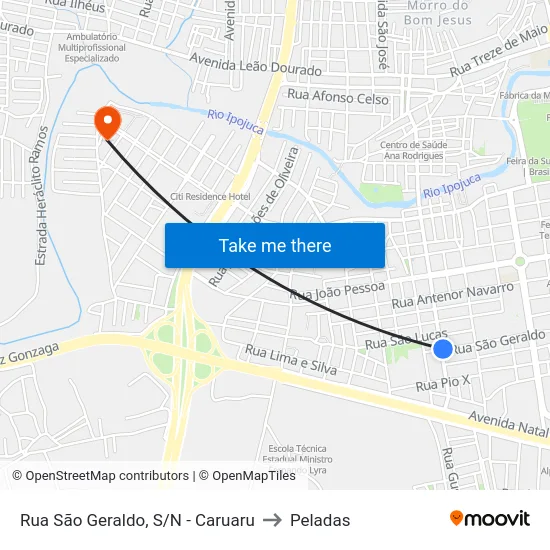 Rua São Geraldo, S/N - Caruaru to Peladas map