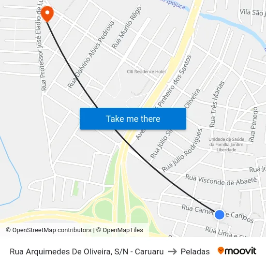 Rua Arquimedes De Oliveira, S/N - Caruaru to Peladas map
