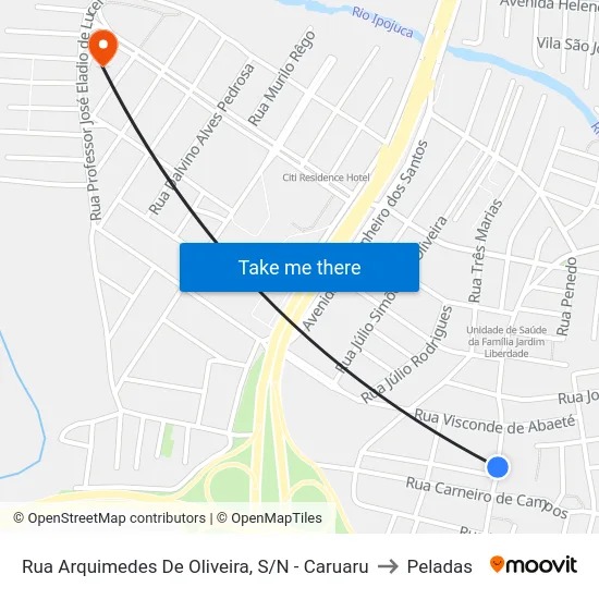 Rua Arquimedes De Oliveira, S/N - Caruaru to Peladas map