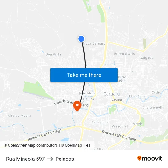Rua Mineola 597 to Peladas map