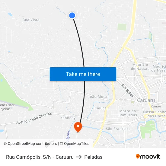 Rua Camópolis, S/N - Caruaru to Peladas map