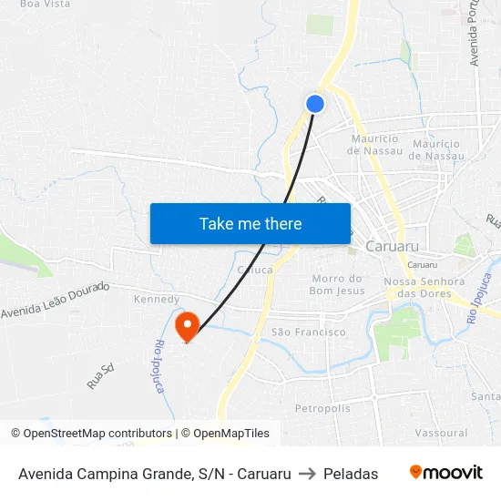 Avenida Campina Grande, S/N - Caruaru to Peladas map