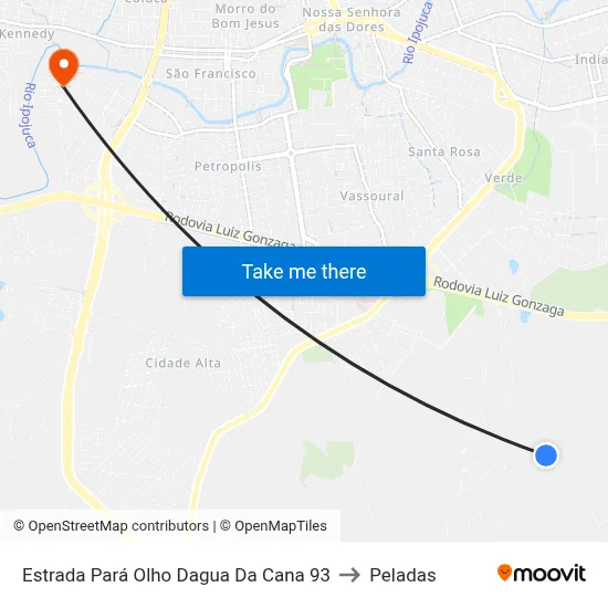 Estrada Pará Olho Dagua Da Cana 93 to Peladas map