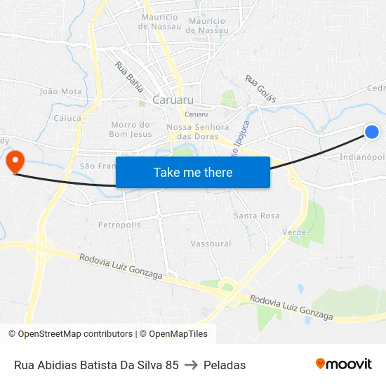 Rua Abidias Batista Da Silva 85 to Peladas map