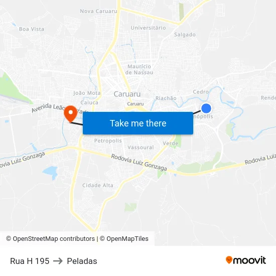 Rua H 195 to Peladas map