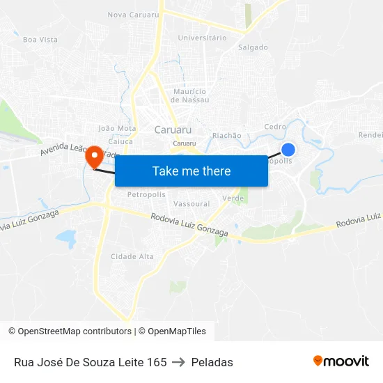 Rua José De Souza Leite 165 to Peladas map