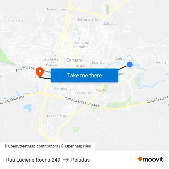 Rua Luciene Rocha 249 to Peladas map