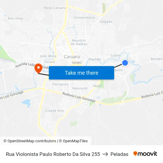 Rua Violonista Paulo Roberto Da Silva 255 to Peladas map