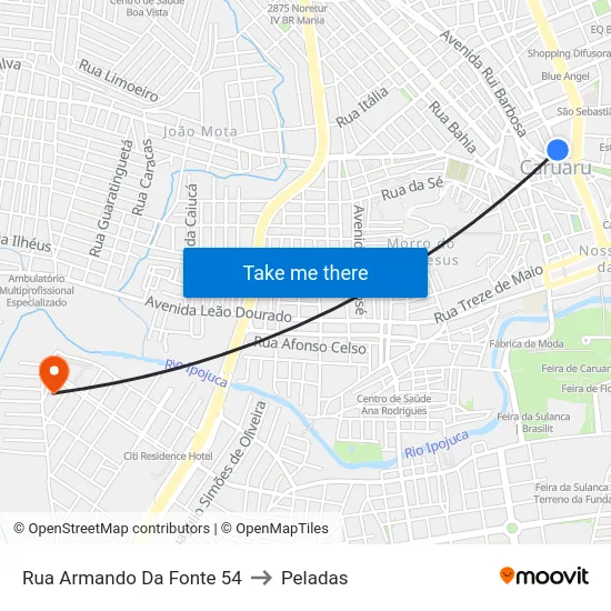 Rua Armando Da Fonte 54 to Peladas map