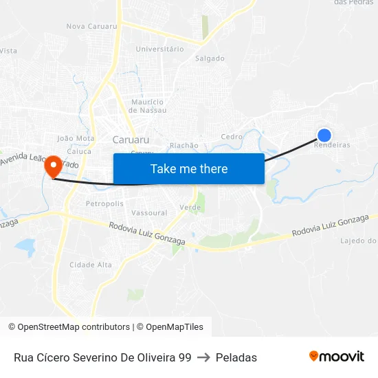 Rua Cícero Severino De Oliveira 99 to Peladas map