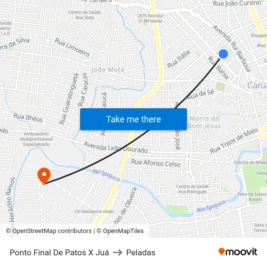 Ponto Final De Patos X Juá to Peladas map