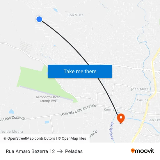 Rua Amaro Bezerra 12 to Peladas map