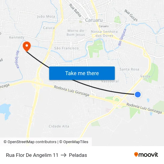 Rua Flor De Angelim 11 to Peladas map