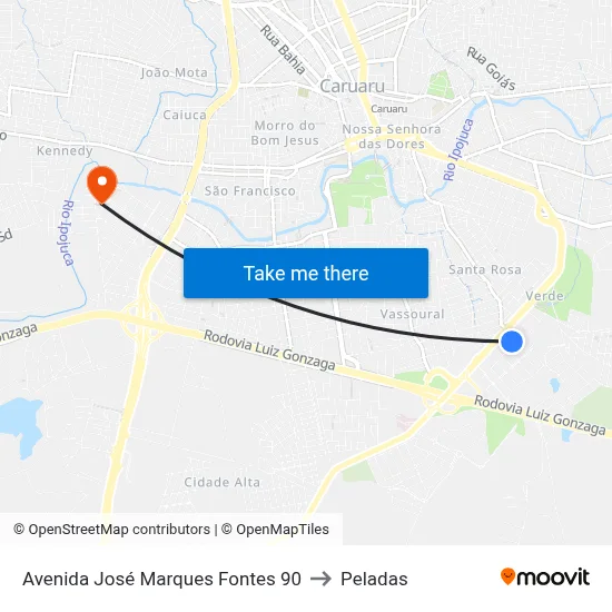 Avenida José Marques Fontes 90 to Peladas map
