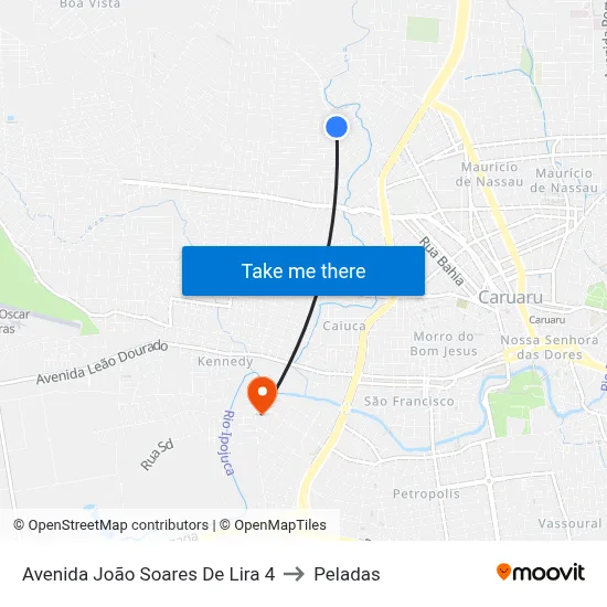 Avenida João Soares De Lira 4 to Peladas map