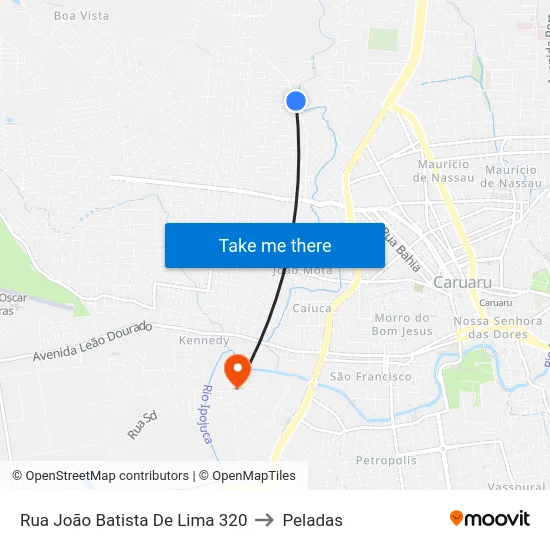 Rua João Batista De Lima 320 to Peladas map