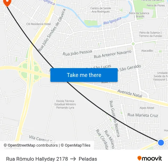 Rua Rômulo Hallyday 2178 to Peladas map