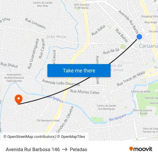 Avenida Rui Barbosa 146 to Peladas map