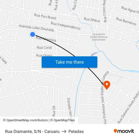 Rua Diamante, S/N - Caruaru to Peladas map