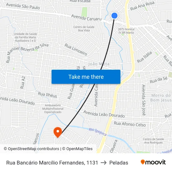 Rua Bancário Marcílio Fernandes, 1131 to Peladas map
