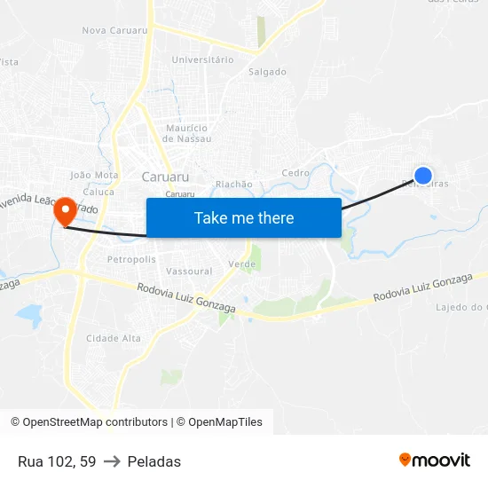 Rua 102, 59 to Peladas map