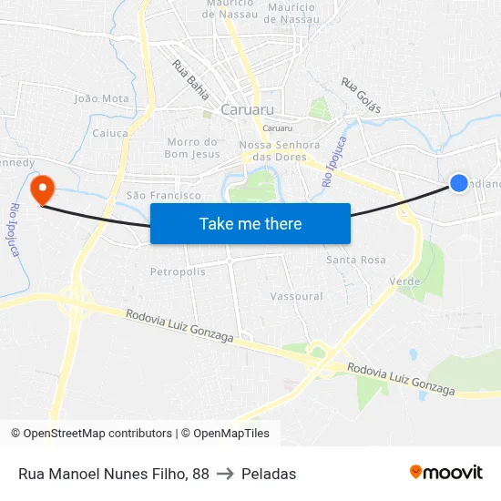 Rua Manoel Nunes Filho, 88 to Peladas map