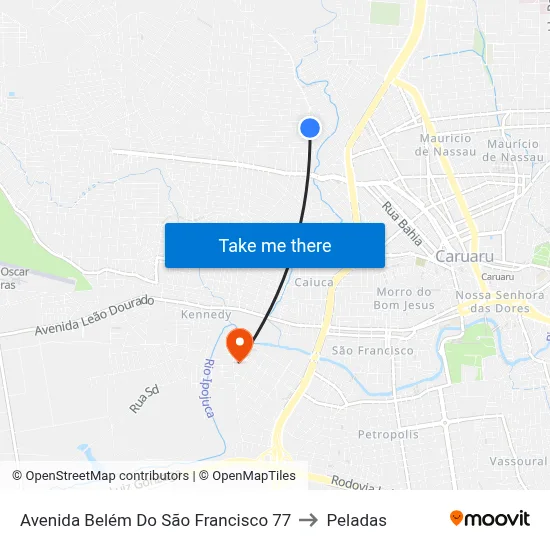 Avenida Belém Do São Francisco 77 to Peladas map