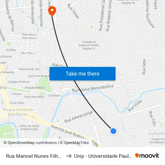 Rua Manoel Nunes Filho 78 to Unip - Universidade Paulista map