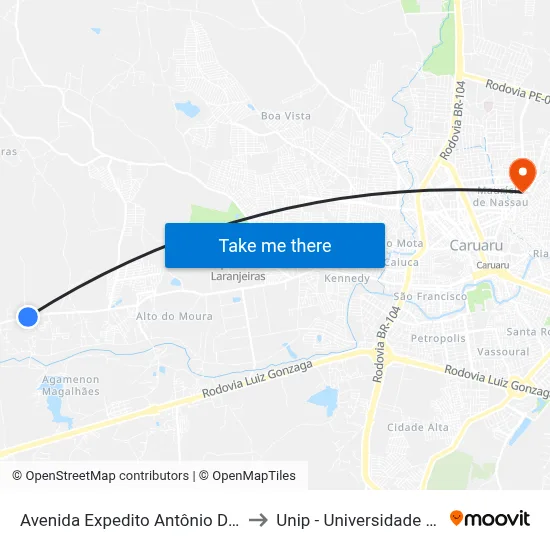 Avenida Expedito Antônio Da Silva 33 to Unip - Universidade Paulista map