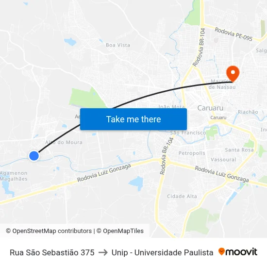 Rua São Sebastião 375 to Unip - Universidade Paulista map