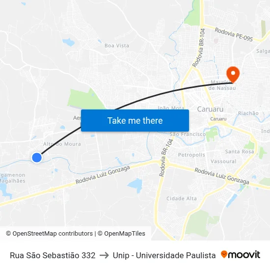 Rua São Sebastião 332 to Unip - Universidade Paulista map