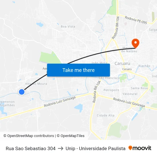 Rua Sao Sebastiao 304 to Unip - Universidade Paulista map