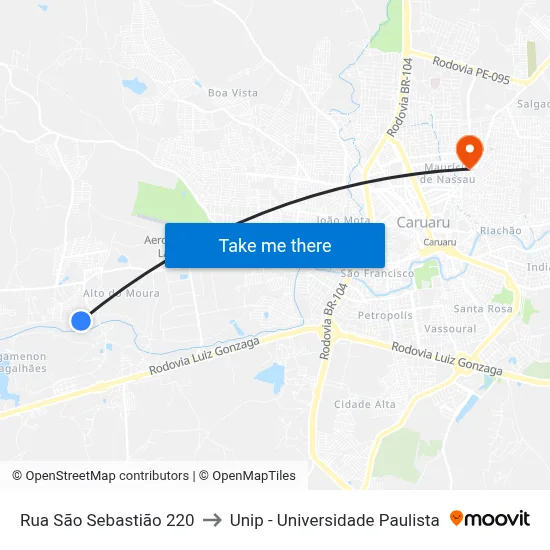 Rua São Sebastião 220 to Unip - Universidade Paulista map