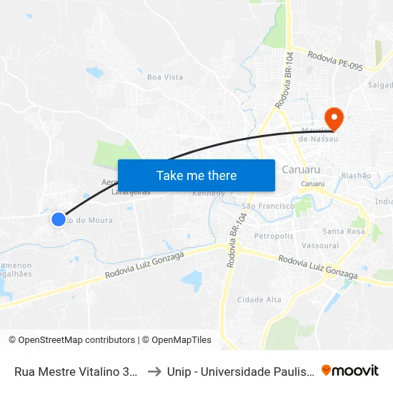 Rua Mestre Vitalino 321 to Unip - Universidade Paulista map