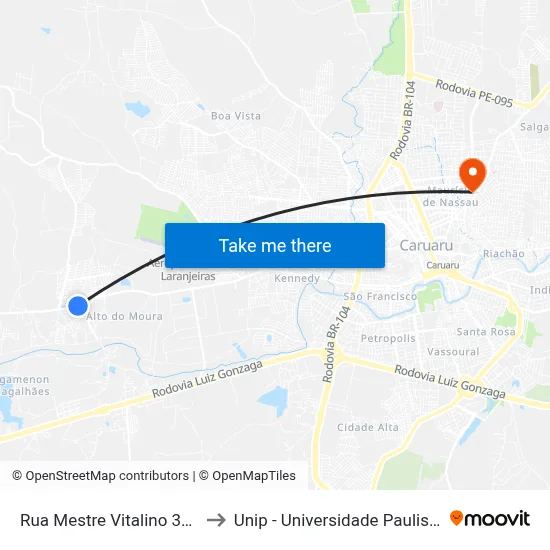 Rua Mestre Vitalino 331 to Unip - Universidade Paulista map
