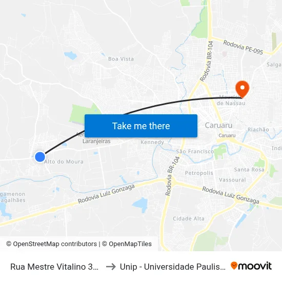 Rua Mestre Vitalino 331 to Unip - Universidade Paulista map