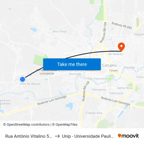Rua Antônio Vitalino 501 to Unip - Universidade Paulista map