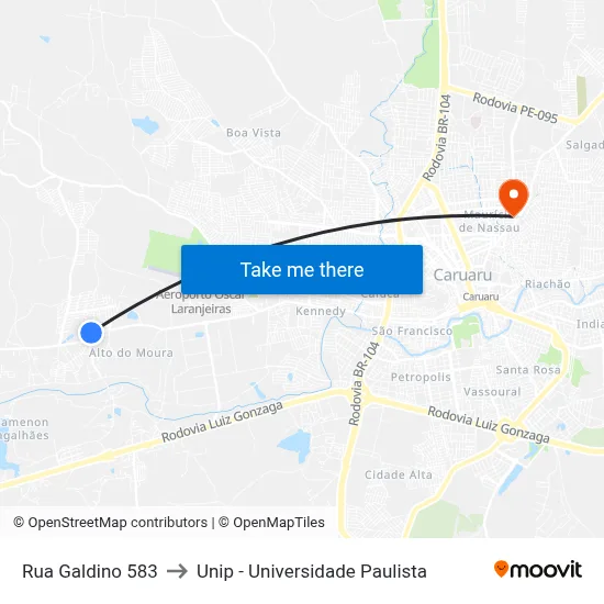 Rua Galdino 583 to Unip - Universidade Paulista map