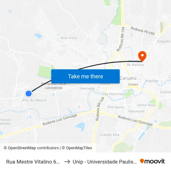 Rua Mestre Vitalino 610 to Unip - Universidade Paulista map