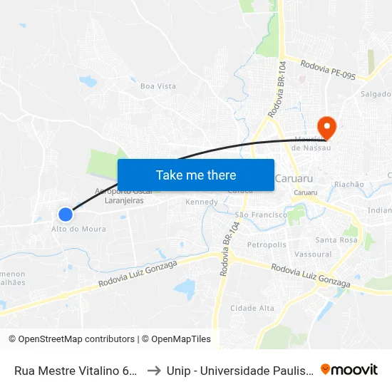 Rua Mestre Vitalino 610 to Unip - Universidade Paulista map