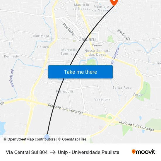 Via Central Sul 804 to Unip - Universidade Paulista map