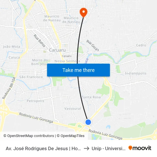 Av. José Rodrigues De Jesus | Hospital Da Mulher Do Agreste to Unip - Universidade Paulista map