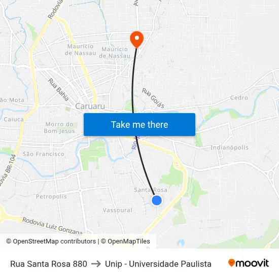 Rua Santa Rosa 880 to Unip - Universidade Paulista map