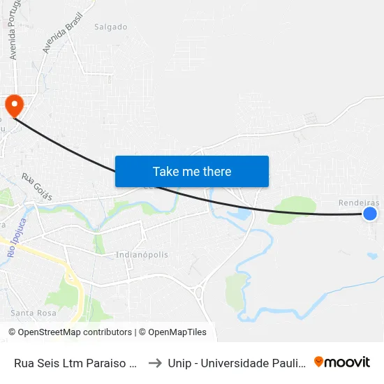 Rua Seis Ltm Paraiso 150 to Unip - Universidade Paulista map