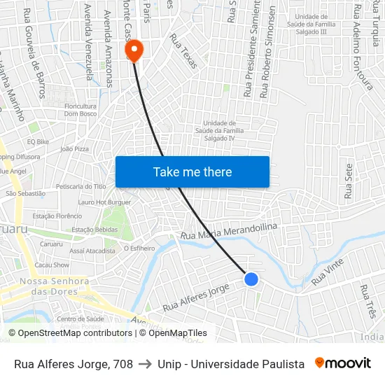Rua Alferes Jorge, 708 to Unip - Universidade Paulista map