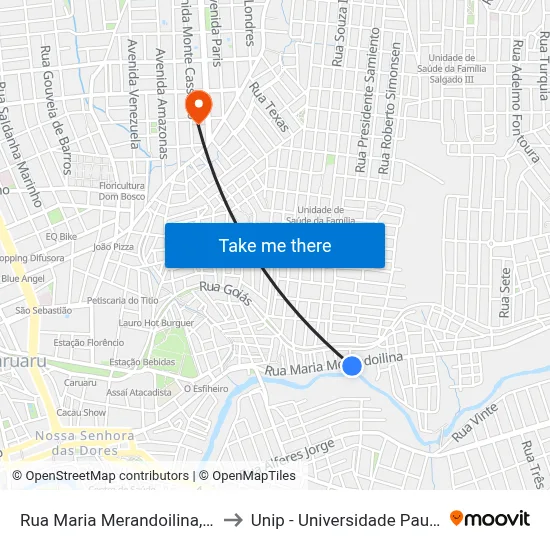 Rua Maria Merandoilina, 358 to Unip - Universidade Paulista map