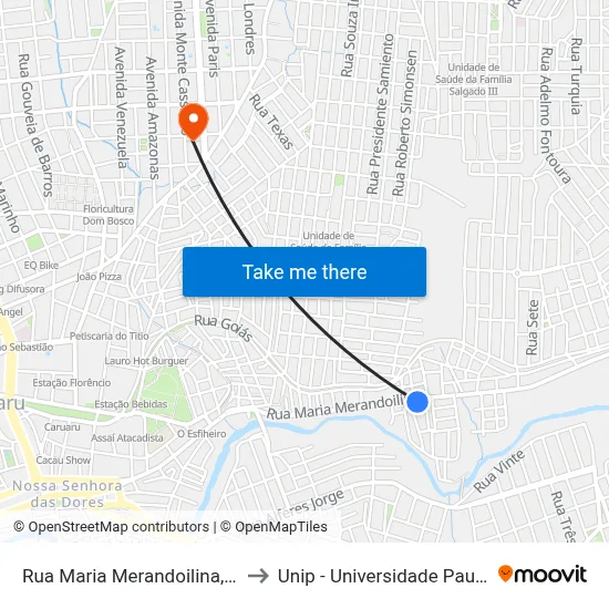 Rua Maria Merandoilina, 589 to Unip - Universidade Paulista map