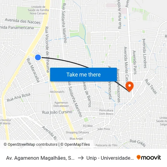 Av. Agamenon Magalhães, S/N - Caruaru to Unip - Universidade Paulista map